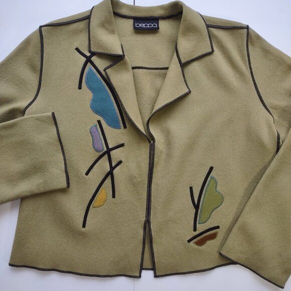 Vintage beppa Wool Jacket Olive Green Abstract Floral Boho Artsy Retro Small - Picture 7 of 8